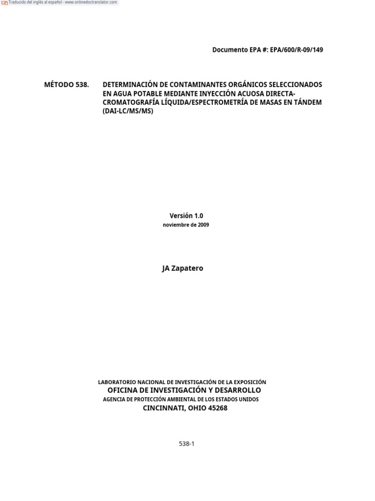 Método EPA 538 para Contaminantes en Agua | PDF | Carbono organico ...