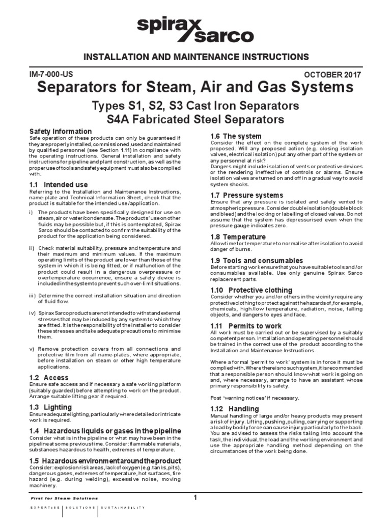 Installation Guide for Steam Separators | PDF | Steam | Hazards