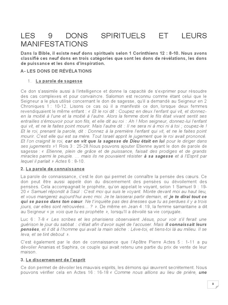 Les 9 Dons Spirituels et Manifestations | PDF | Paul l'apôtre | Miracle