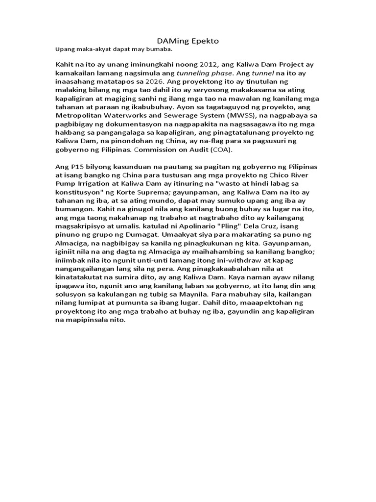 Kaliwa Dam ProjectCASE PDF