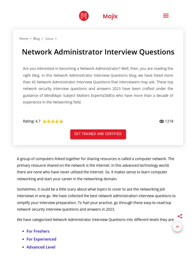 Top 45 Network Administrator Interview Questions MindMajix PDF