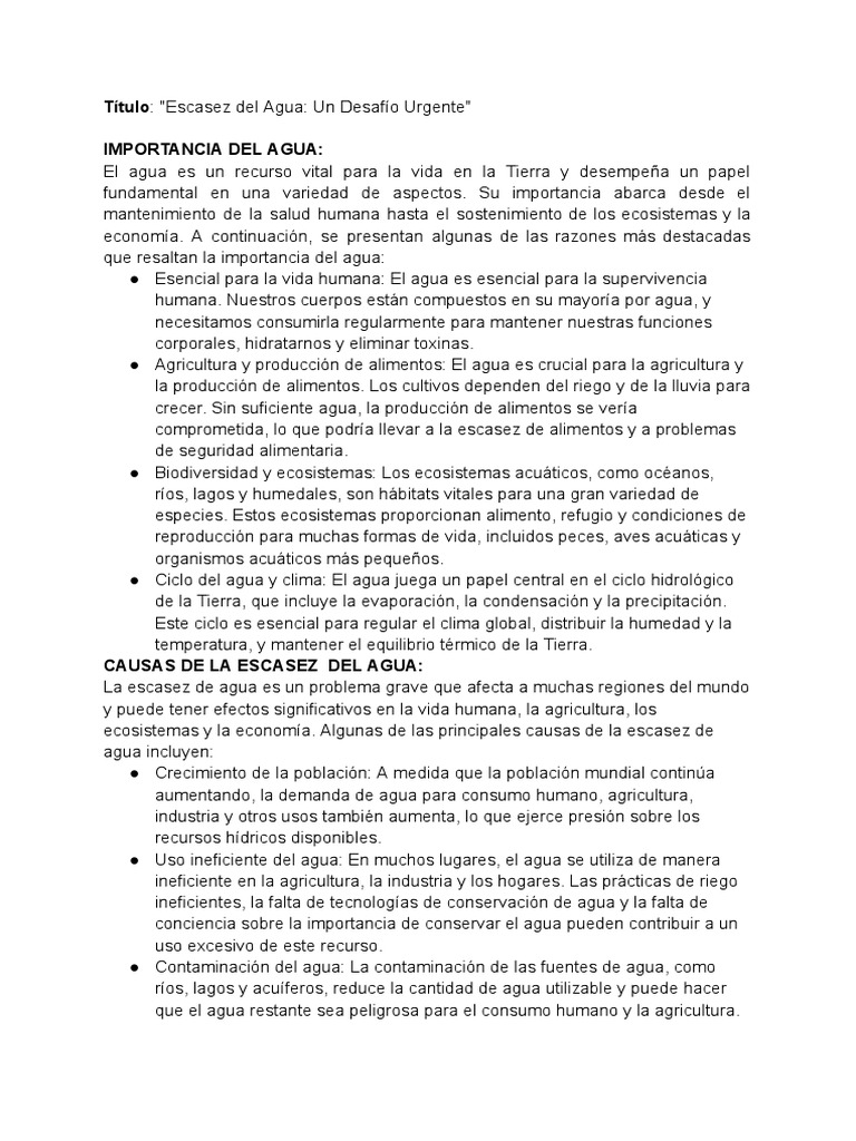 Escasez de Agua: Causas y Soluciones | PDF | Agua | Escasez de agua