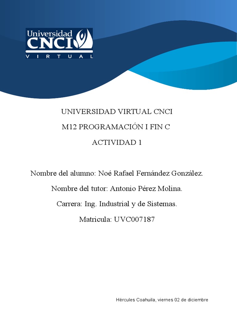 Actividad 1 M12 Programación I FIN C. | PDF