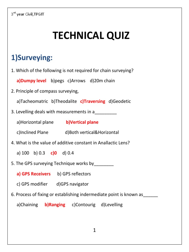 Technical Quiz PDF Masonry Surveying