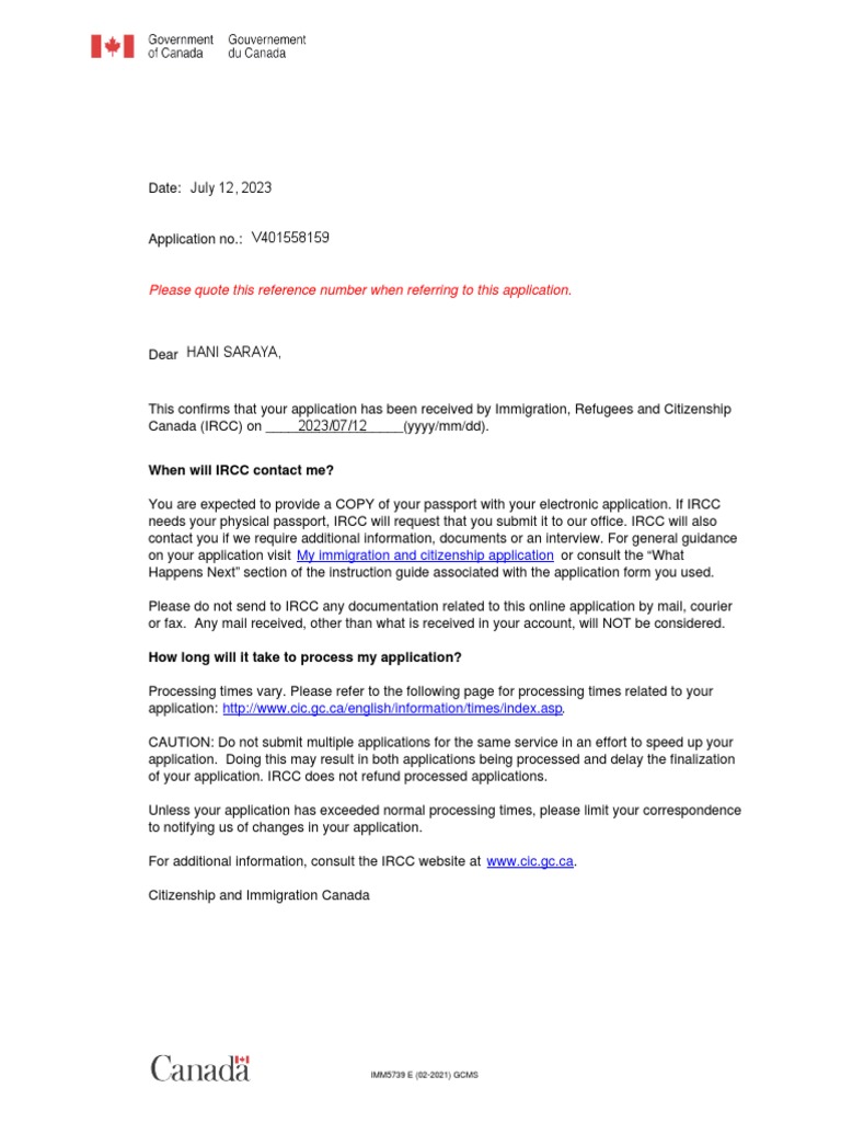 IRCC Application Submission Confirmation | PDF | Finance & Money Management