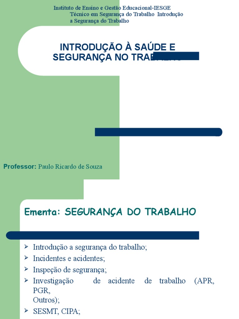 Introdução à Segurança do Trabalho | PDF | Revolução Industrial | Automação