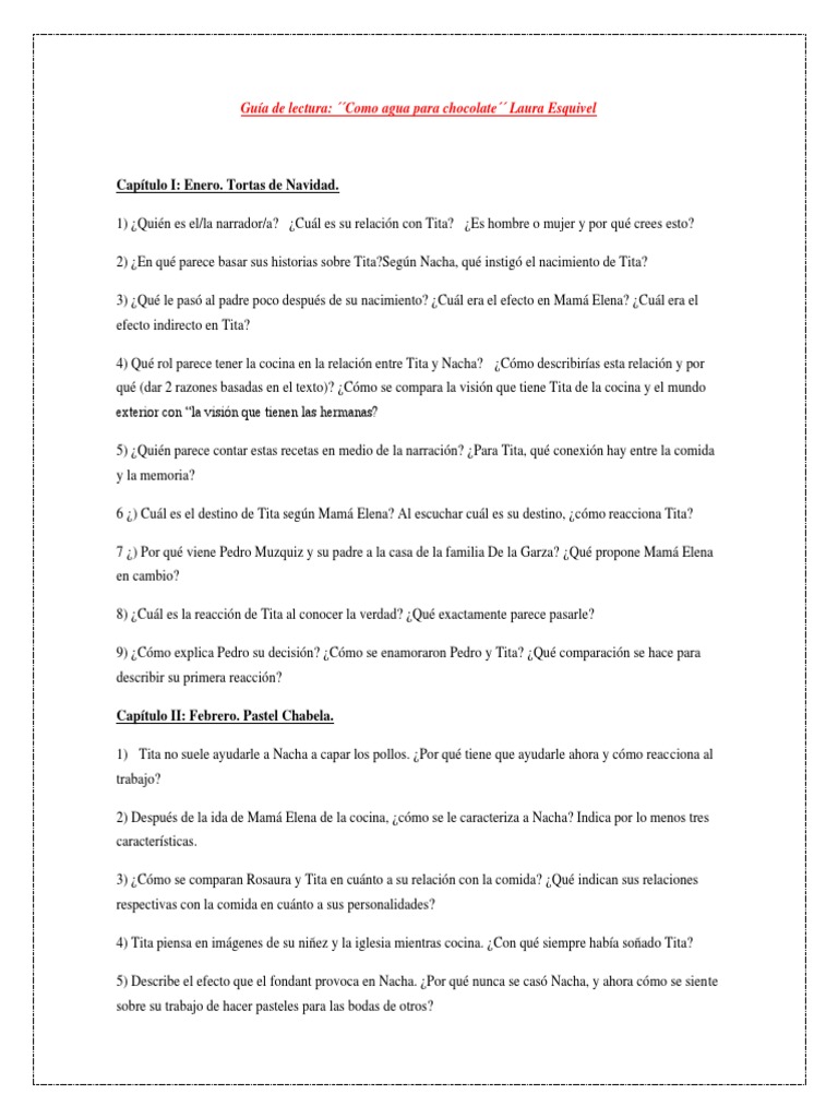 Como Agua para Chocolate Guia Por Capitulos y TP Integrador PDF