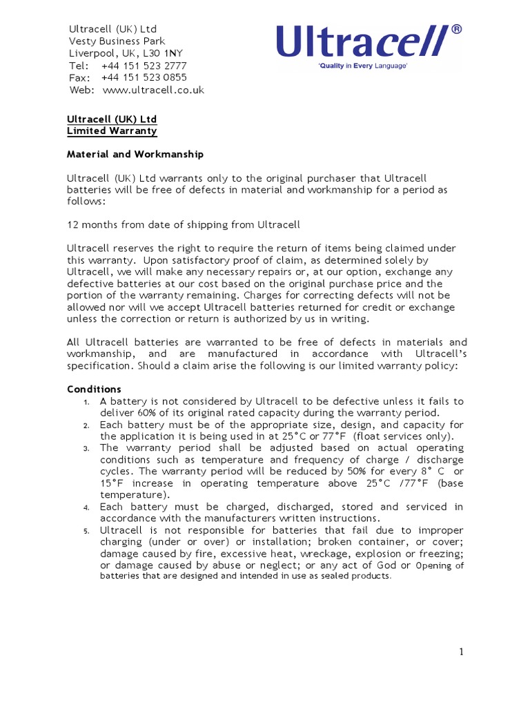 Warranty Ultracell PDF Damages Common Law