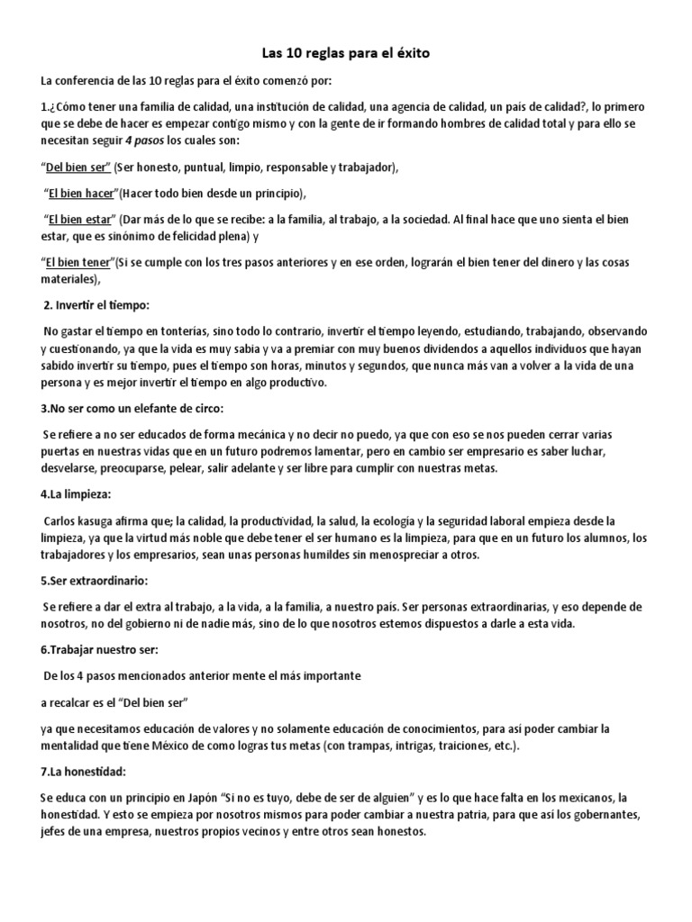 Las 10 Reglas para El Éxito | PDF | Crecimiento personal y profesional ...