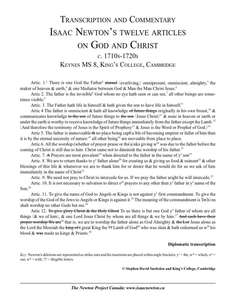 Newton's Twelve Articles on God and Christ | PDF | God The Father | Jesus
