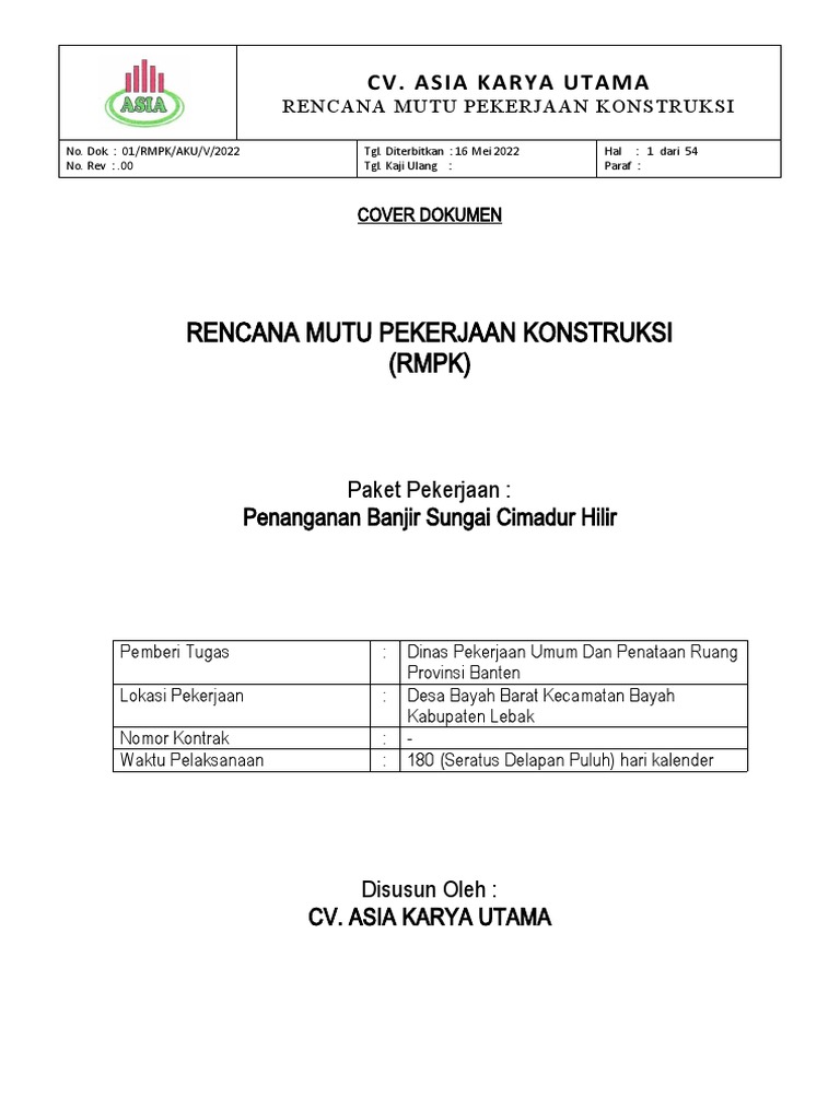 Rencana Mutu Pekerjaan Konstruksi RMPK | PDF | Teknologi & Rekayasa
