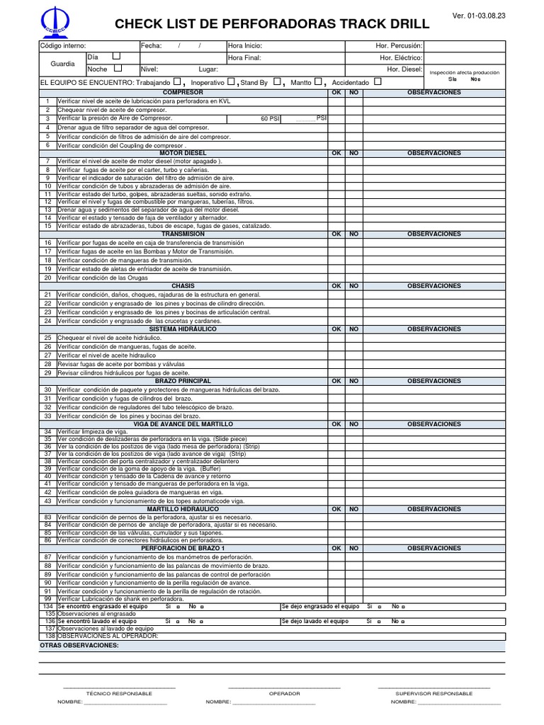 Check List Track Drill - Rev01 | PDF | Turbocompresor | Motor diesel