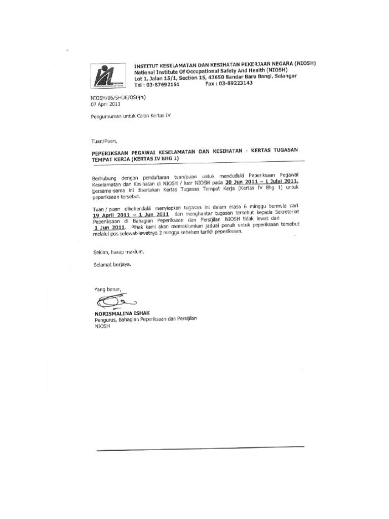 Contoh Soalan Peperiksaan Pegawai Keselamatan Dan Kesihatan Pekerjaan