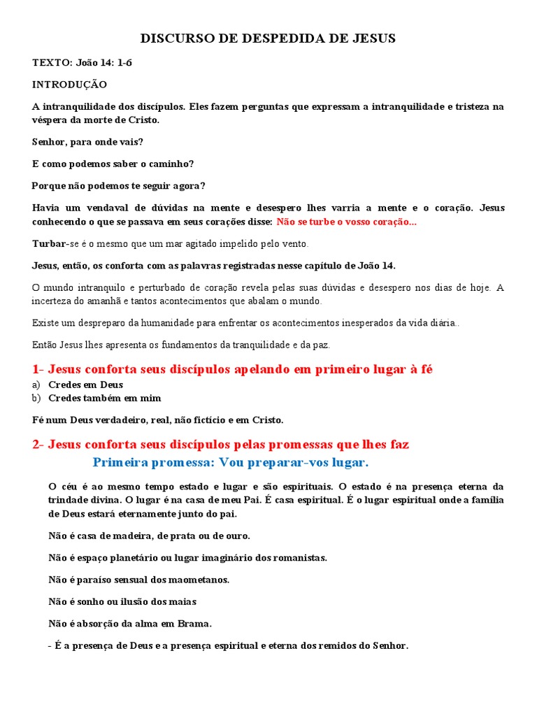 Discurso De Despedida De Jesus Pdf Jesus Deus