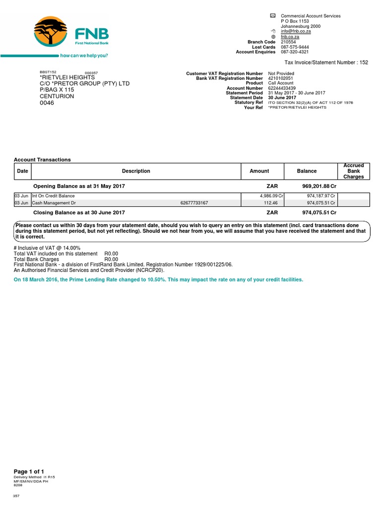 FNB 62244433439 30june2017 | PDF | Banks | Value Added Tax