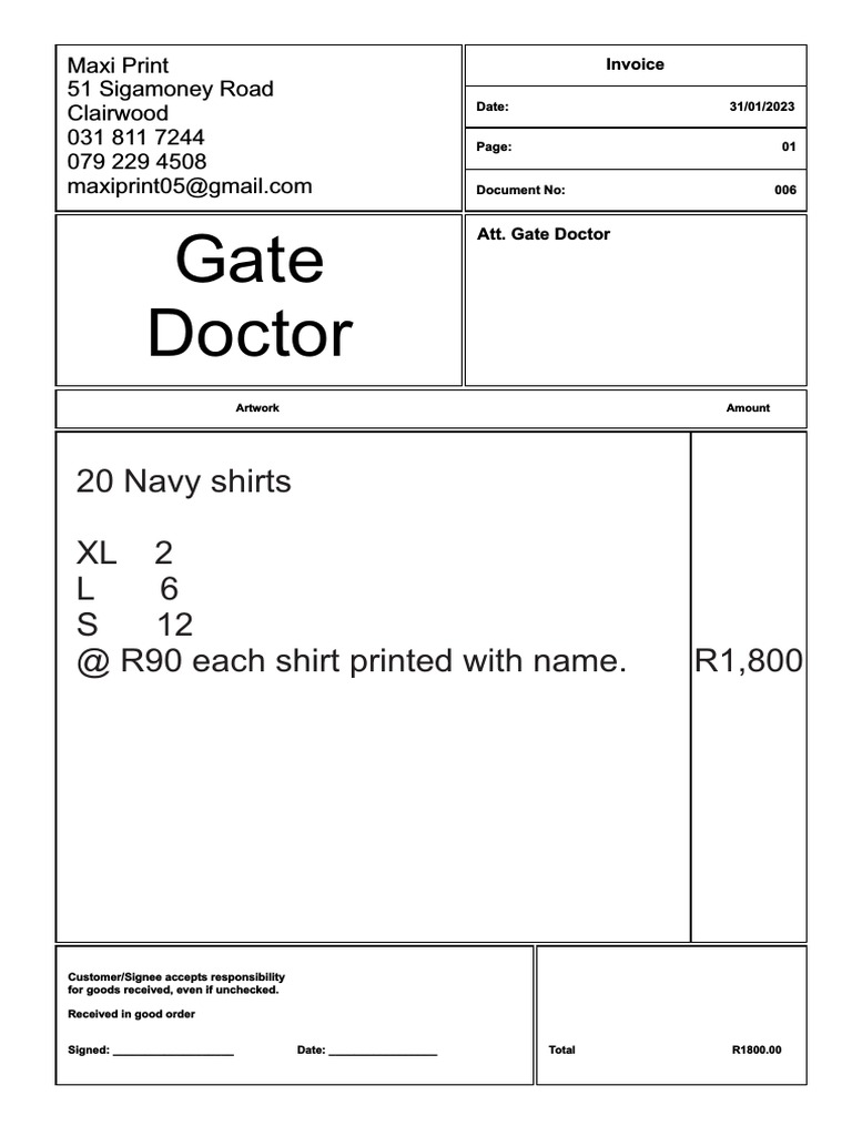 gate doctor invoice PDF