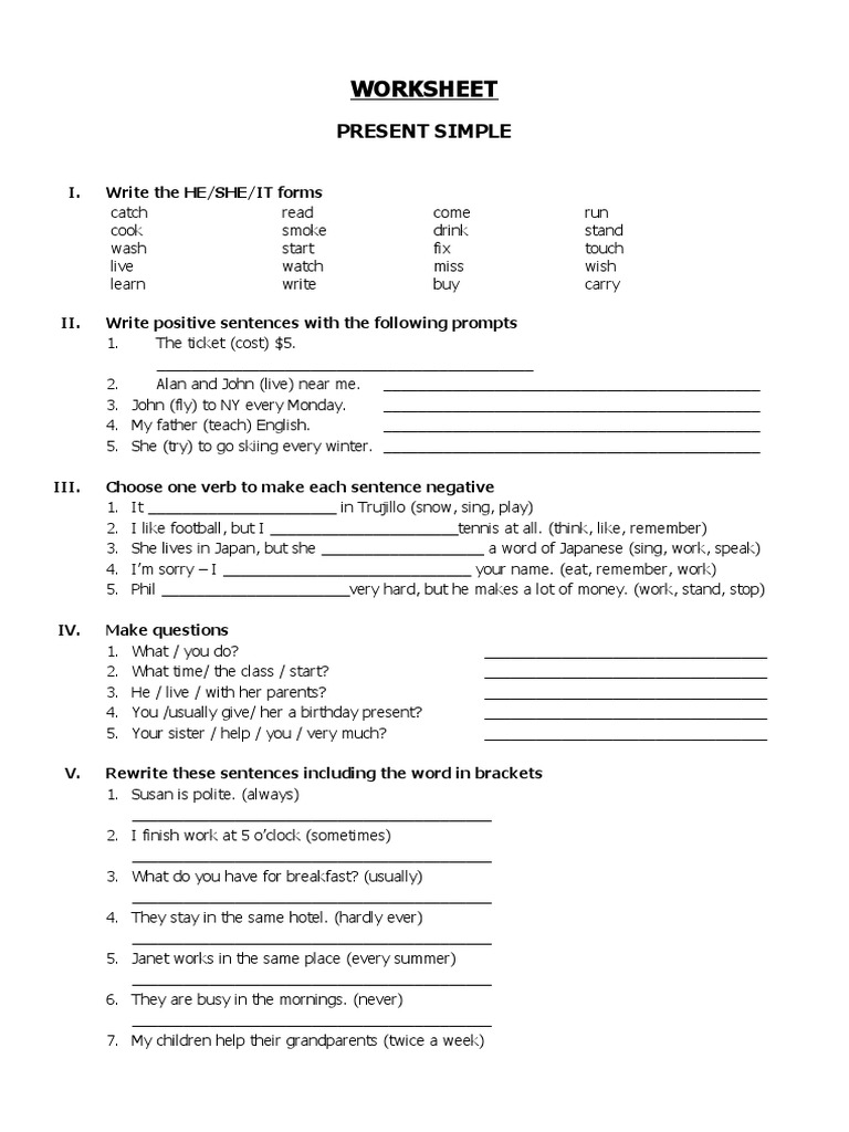Present Simple and Continuous Worksheet | PDF
