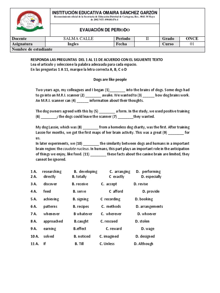 Evalucion Ingles ONCE PDF