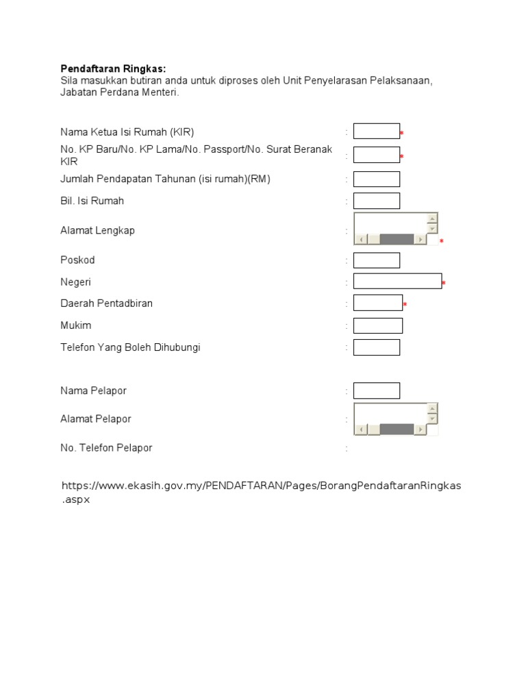 Borang pendaftaran e kasih 2021