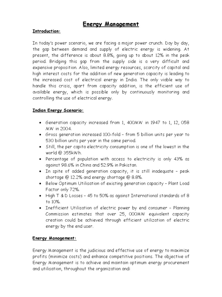 Energy Management PDF Energy Management Efficient Energy Use