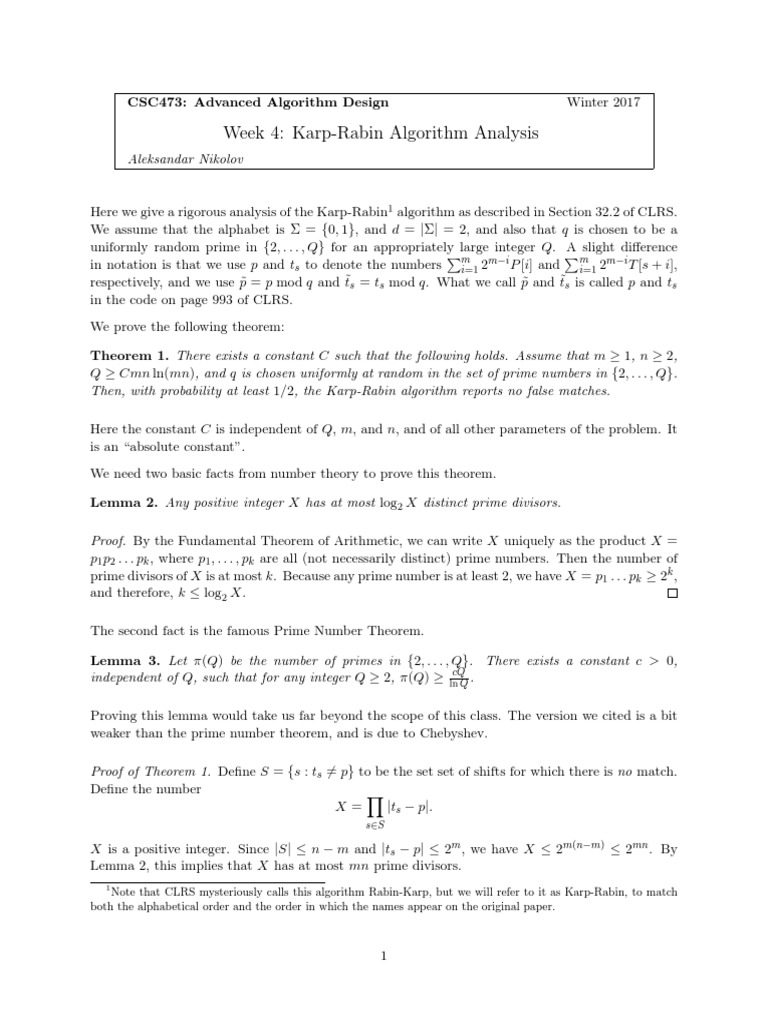 Karp Rabin | PDF | Prime Number | Mathematics