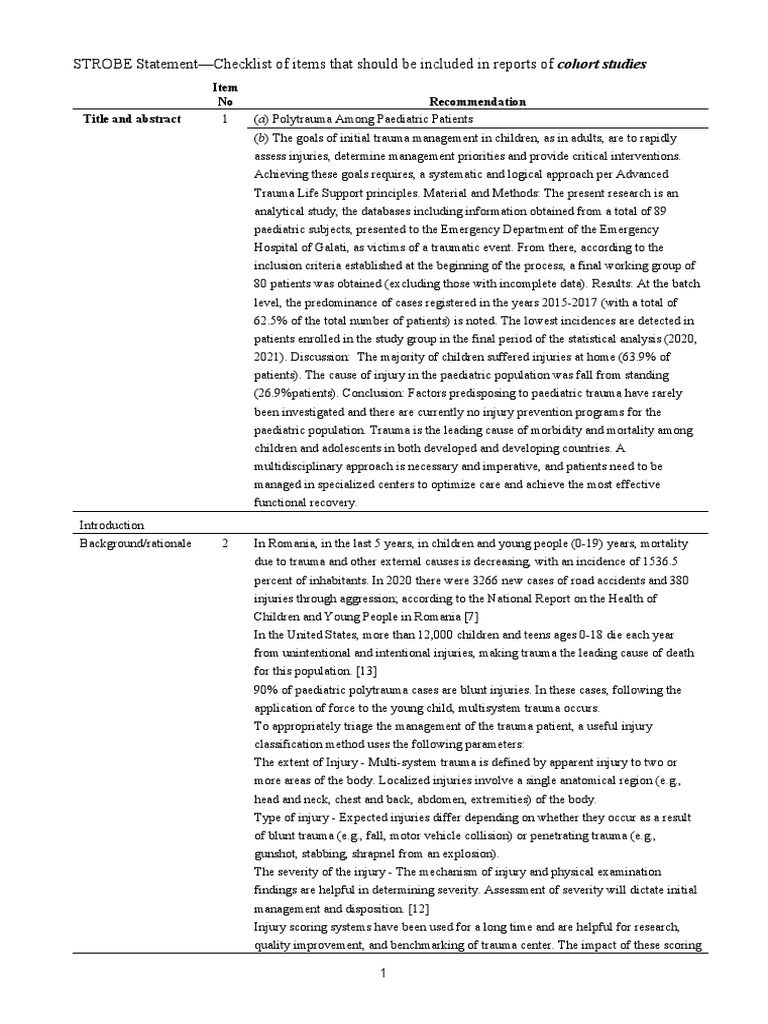 STROBEchecklistv4cohortpolytrauma in Pediatric Patients11 PDF