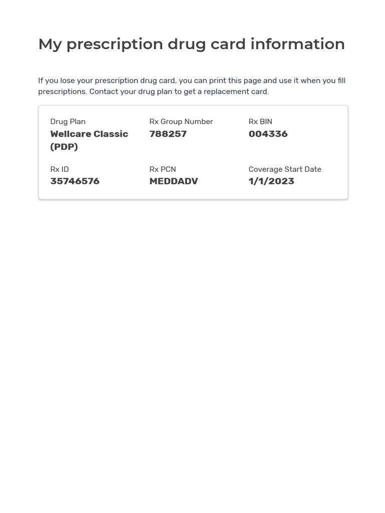 My Prescription Drug Card Information - Medicare | PDF