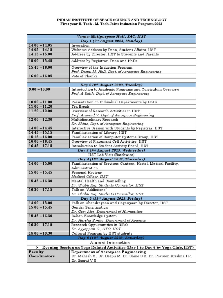 Induction Program - IIST-2023 | PDF