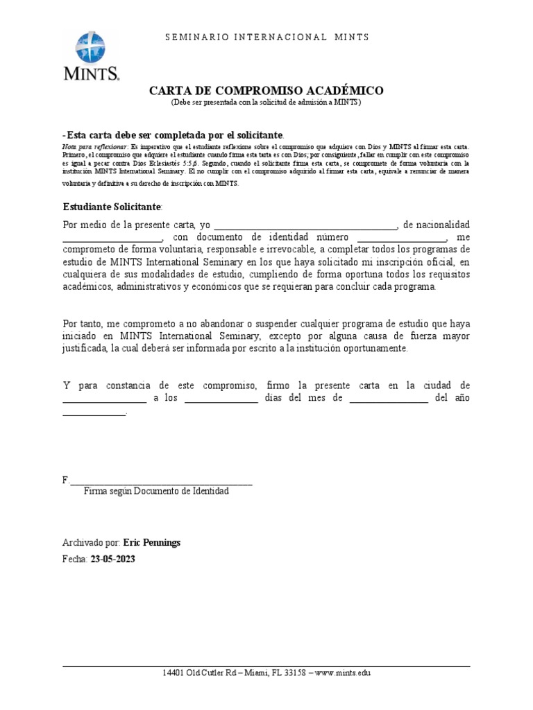 Carta Compromiso Academico MINTS | PDF