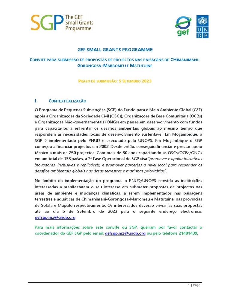 Chamadas para Submissao de Propostas GEF 7 - Projectos | PDF ...