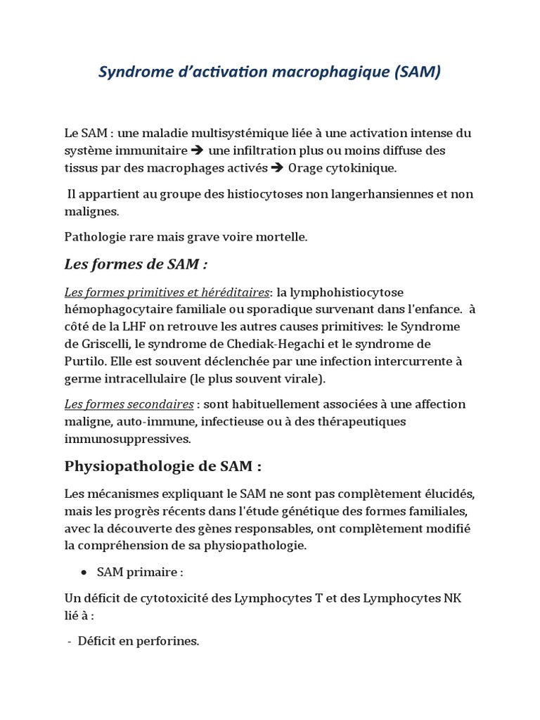 Syndrome D'activation Macrophagique (SAM) : Les Formes de SAM | PDF ...