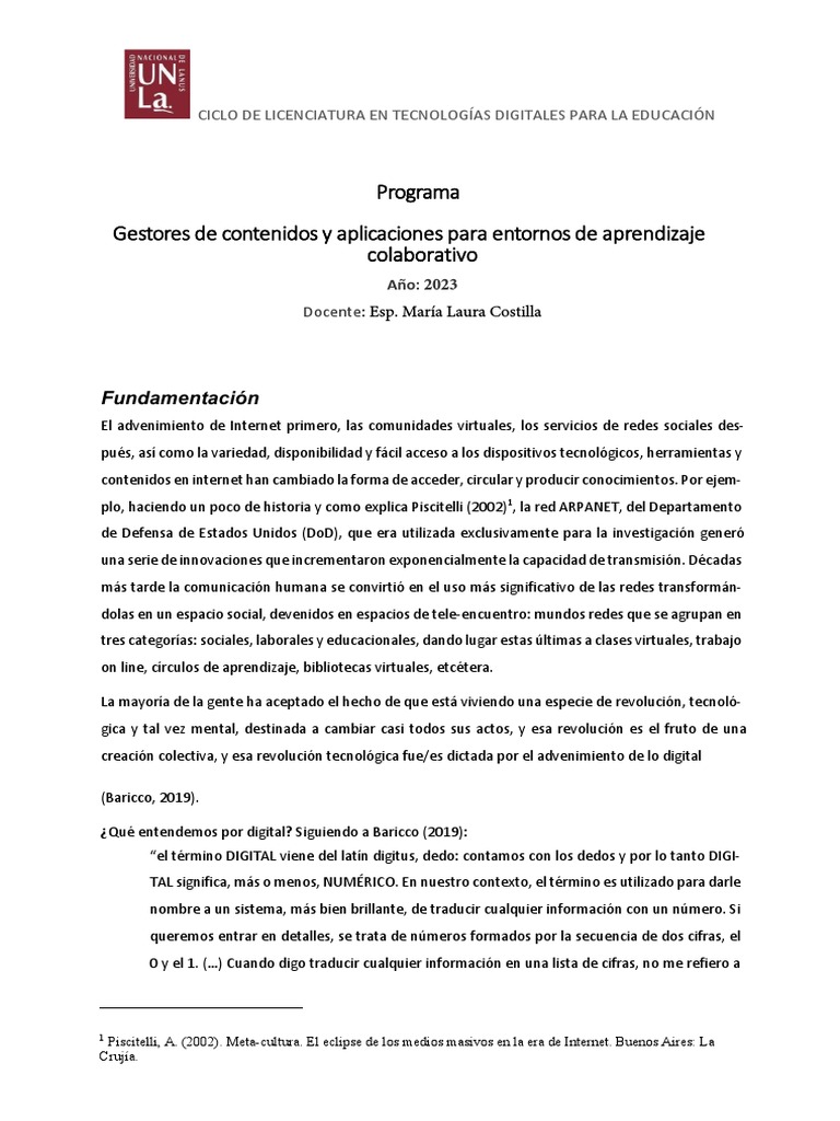 Gestión de Contenidos en Educación Digital | PDF | Internet | Aprendizaje