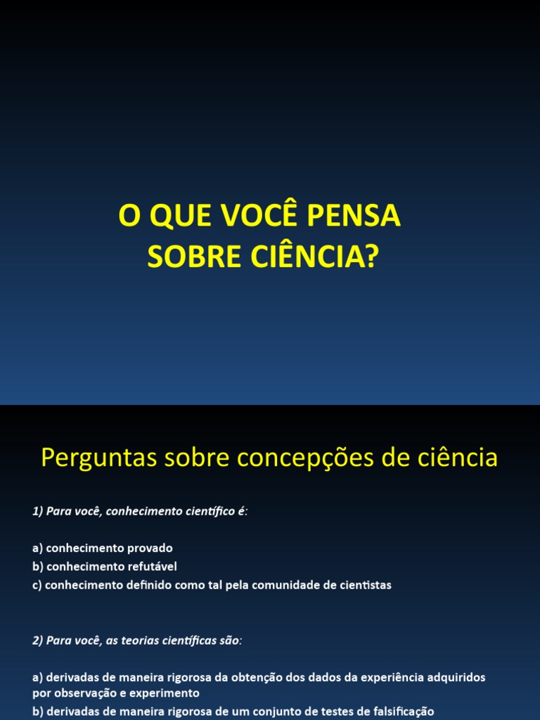 Concepções de Ciência: Perguntas e Resultados | PDF