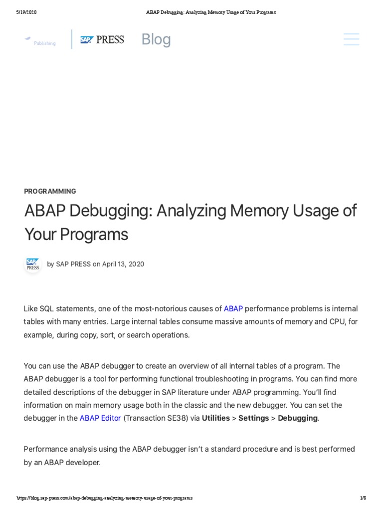 ABAP Debugging Analyzing Memory Usage of Your Programs PDF