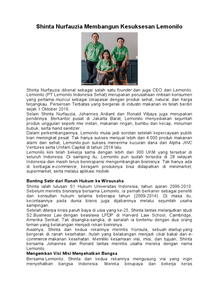Biografi Shinta Nurfauzia dan Lemonilo | PDF | Bisnis | Gaya Hidup
