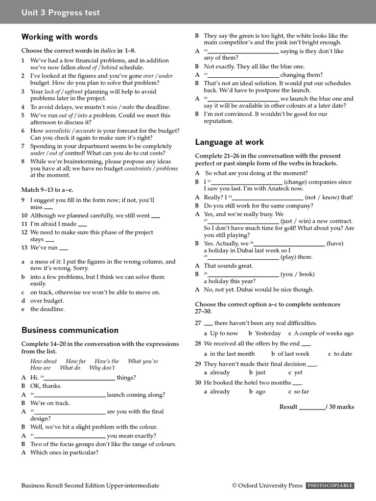 Unit 3 Progress Test Answers | PDF