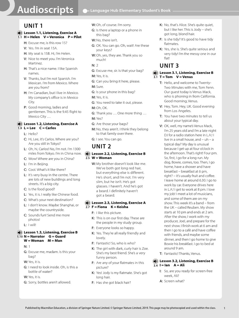 Language Hub Elementary Audioscripts | PDF