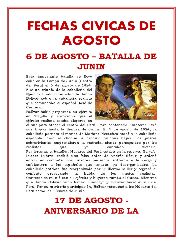 Fechas Civicas Del Mes de Agosto | PDF | América del Sur