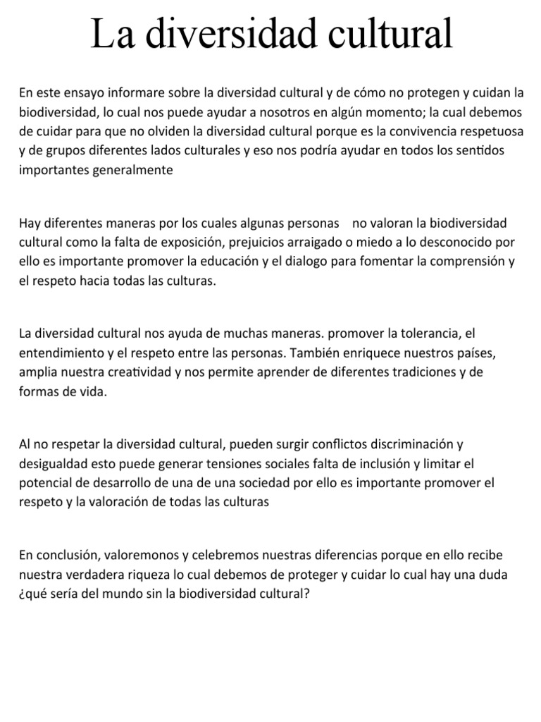 Importancia de la Diversidad Cultural | PDF | Crecimiento personal y ...