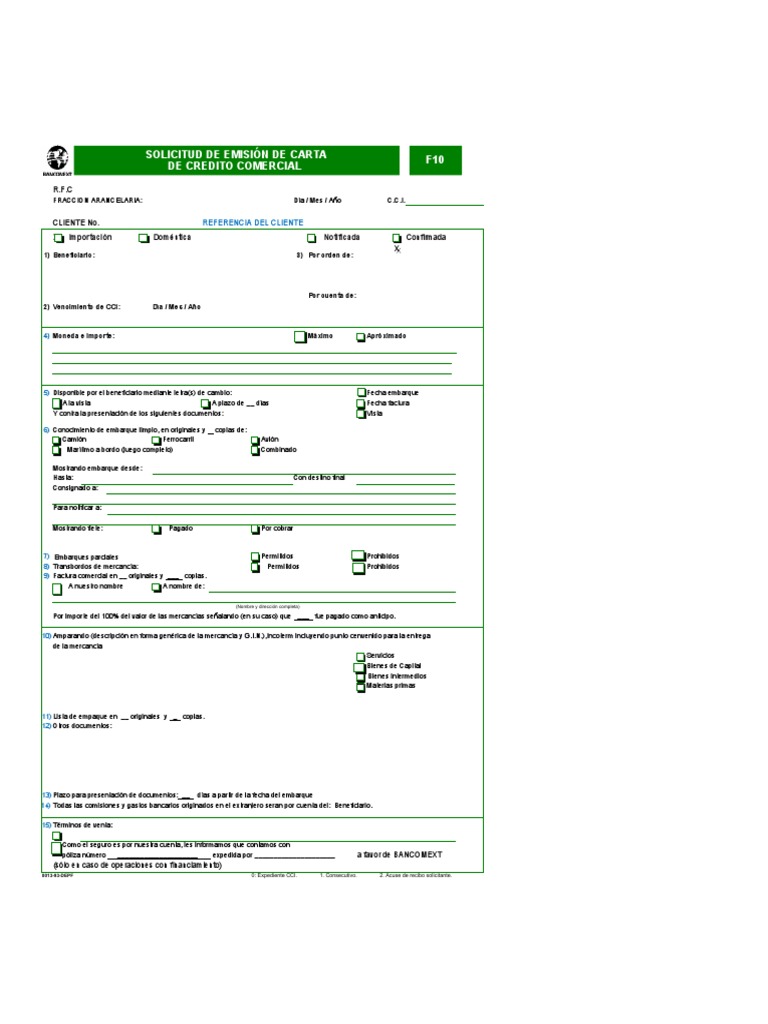 Solicitud de Emisión de Carta de Credito Comercial | PDF