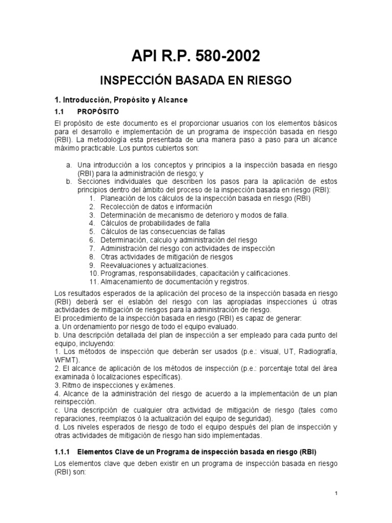 Inspección Basada en Riesgo (RBI) API 580 | PDF | Negocios | Informática