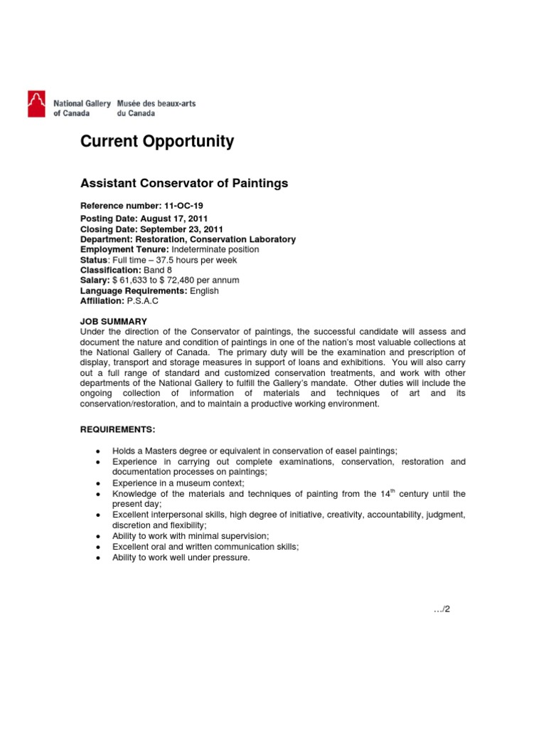 Assistant Conservator of Paintings PDF Cognitive Science Conservation
