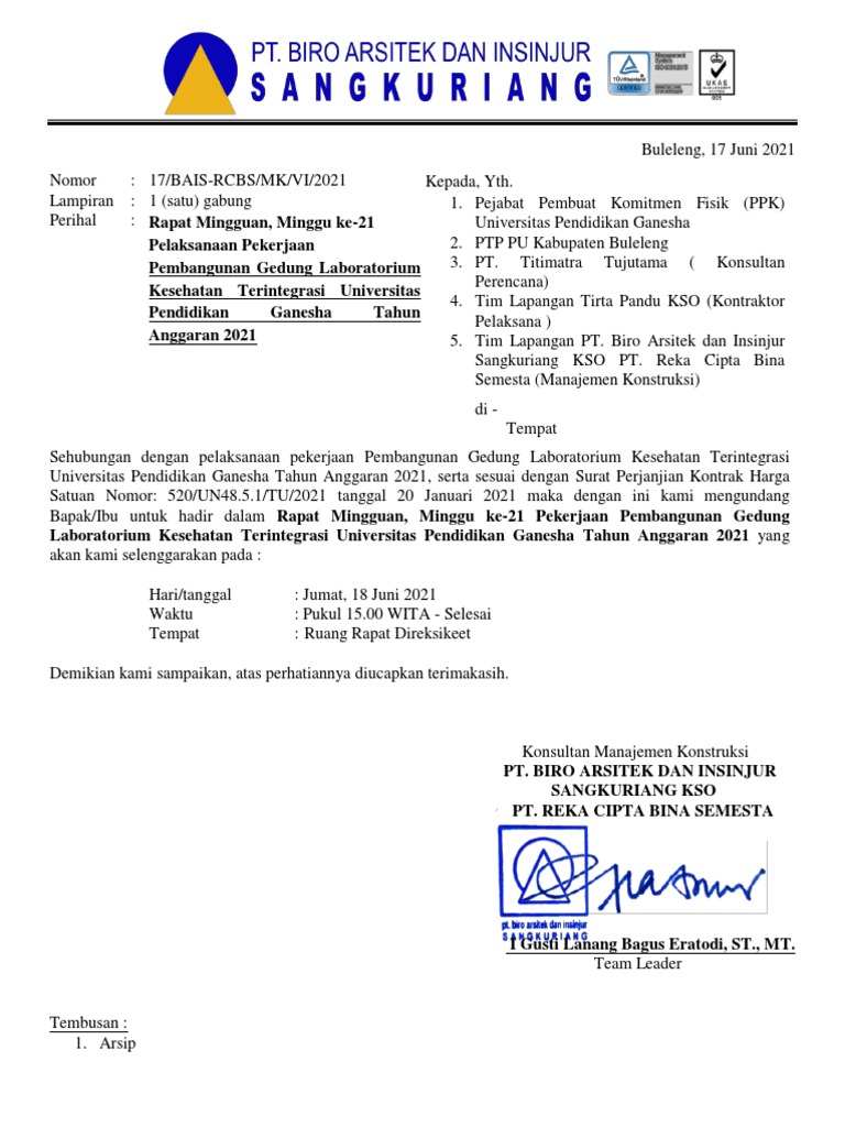 Surat Undangan Rapat Mingguan | PDF