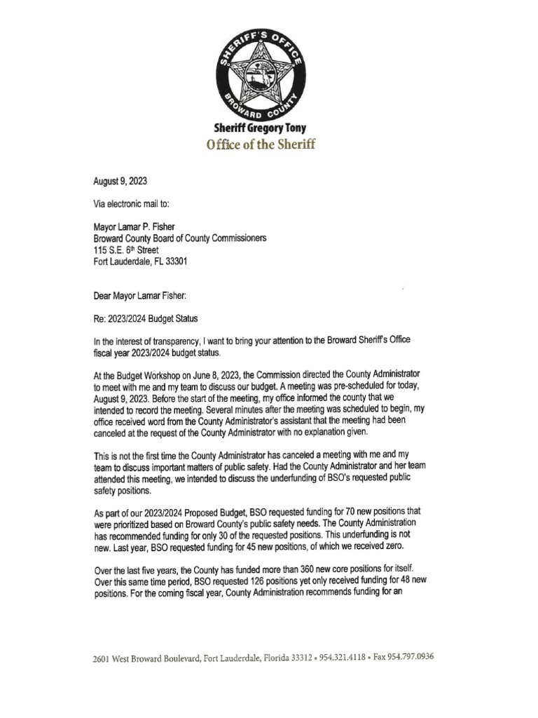 Letter To Mayor 20232024 Budget Status PDF
