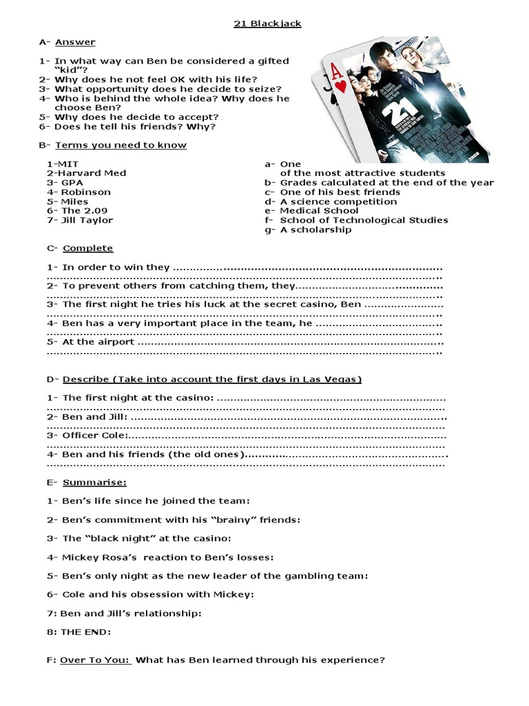 21 Blackjack Worksheet Answers | PDF