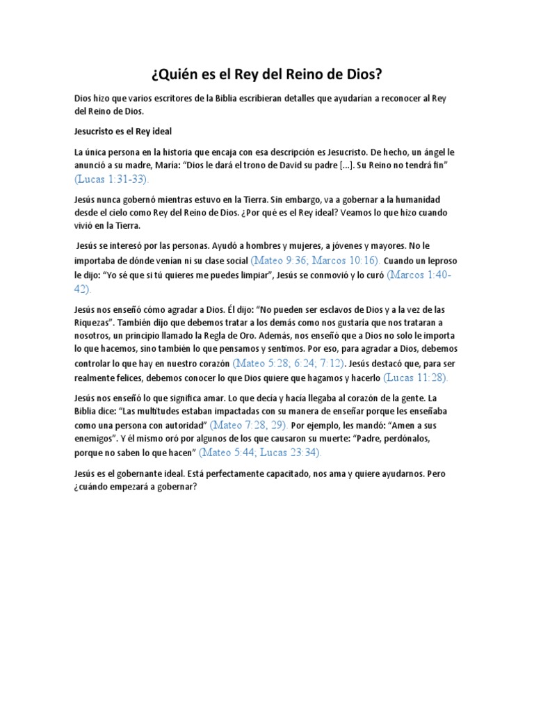 Quién Es El Rey Del Reino de Dios | PDF