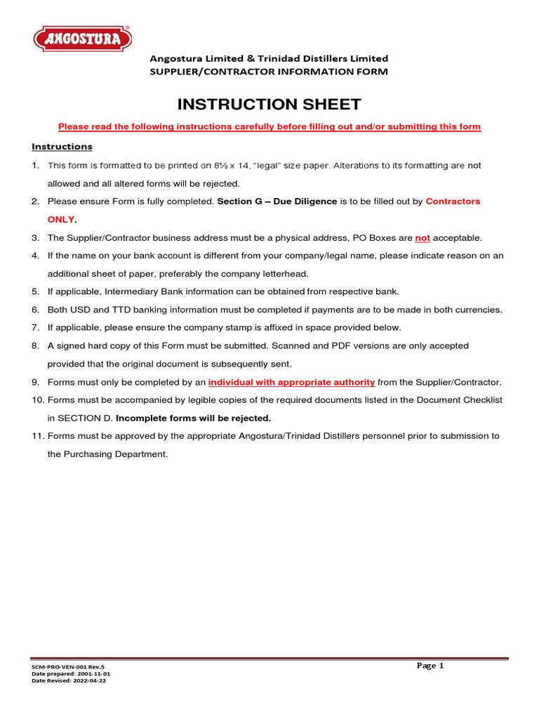 SCM-PRO-VEN-001 Rev.5 Supplier or Contractor Information Form (Fillable ...