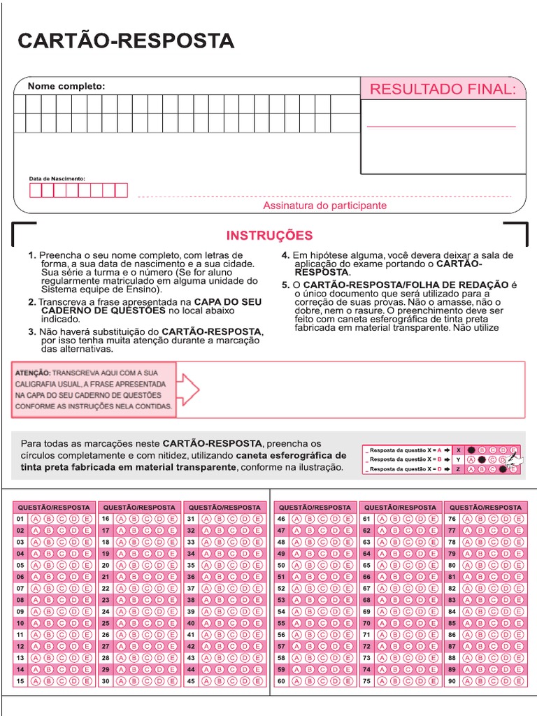 Cartão-Resposta Prova I | PDF