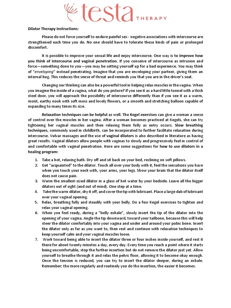Dilator Therapy Instructions PDF Vagina Orgasm