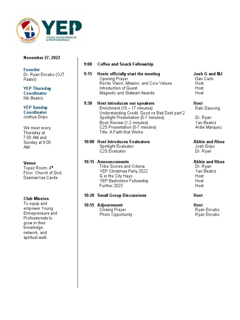 Young Entrepreneurs & Professionals Club Meeting | PDF